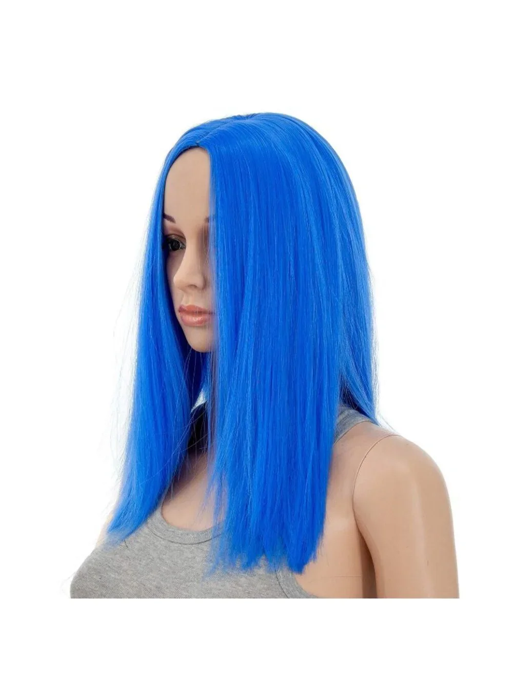 Women's 14 Inch Blue Wig Short Straight Middle Part Synthetic Heat